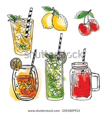 Juice in glass vector, watercolor juice illustration