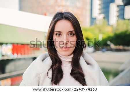 Similar – Image, Stock Photo close-up of a brunette girl with long hair on a stairs in the pool