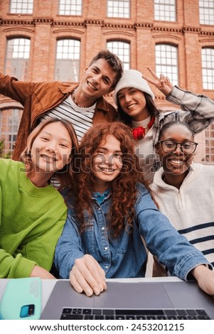 Similar – Image, Stock Photo Cheerful teenager having fun with jet of water