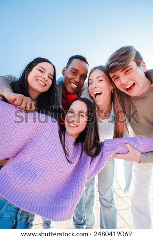 Image, Stock Photo Cheerful teenager having fun with jet of water