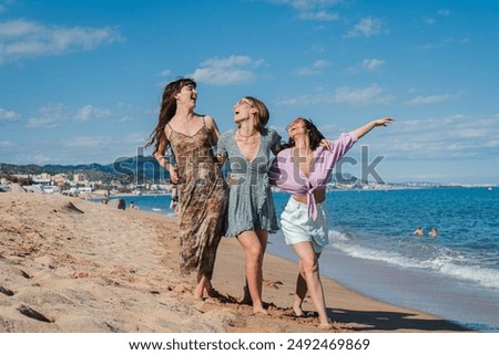 Similar – Image, Stock Photo Slim woman walking on beach