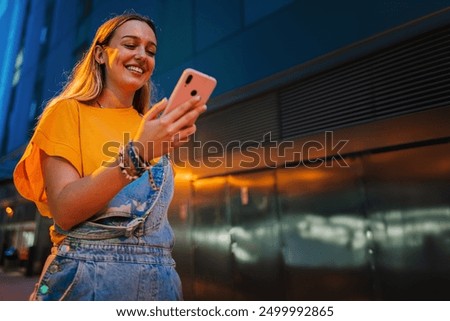 Similar – Image, Stock Photo Stylish woman browsing on park