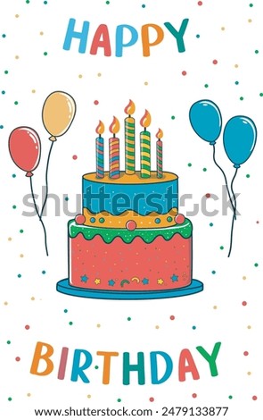 childrens cute dinosaur greeting card . birthday cake, child's birthday greetings