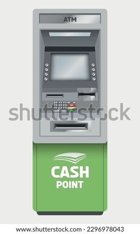 vector ATM machine in green color isolated on white background