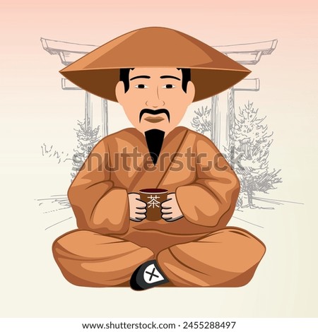 Vector icon of a Chinese man with a mug of tea