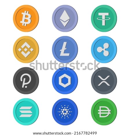Crypto coins set. Cryptocurrency isometric illustration.