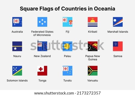 Oceania countries flags. Square flags of countries in Oceania.