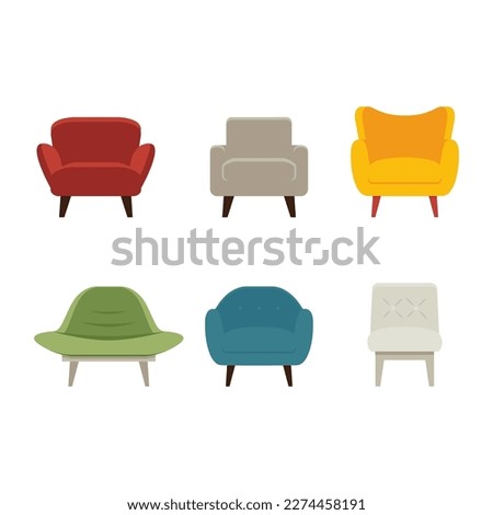 Soft chairs, armchairs in different colors. A set of beautiful comfortable chairs.