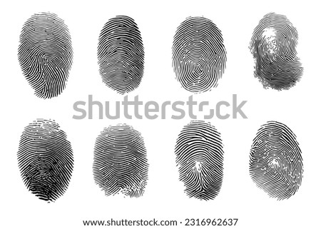 Human fingerprints set. Biomimetic fingermark. Authentication logo ideas.