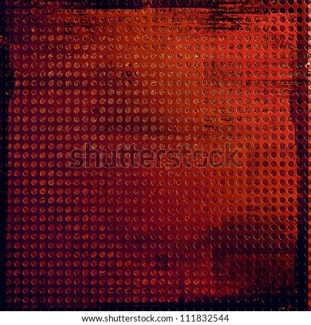Red Metal texture with net circle texture background.