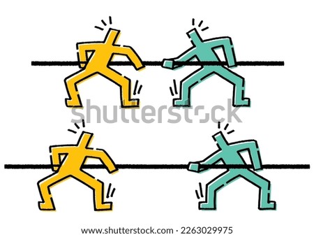 Two stick figures playing tug of war