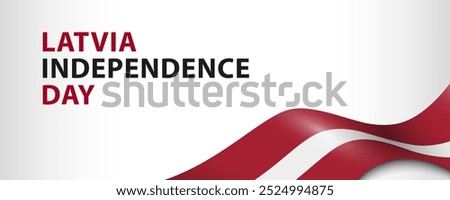 Text Latvia Independence Day and Latvian flag on white background, simple minimalist banner design.