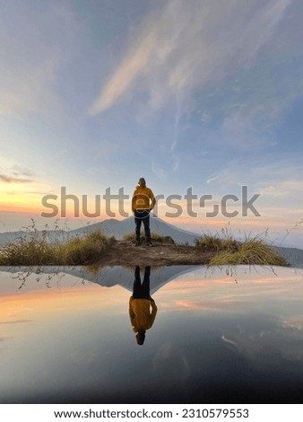 Similar – Foto Bild Mann in gelber Jacke beim Wandern im Nationalpark Tre Cime. Cadini di Misurina im Hintergrund. Dolomiten, Italien, Europa