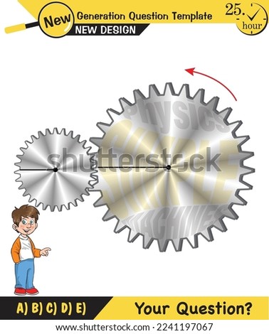 Physics, Simple machines, pulleys, gears, next generation question template, dumb physics figures, exam question, eps