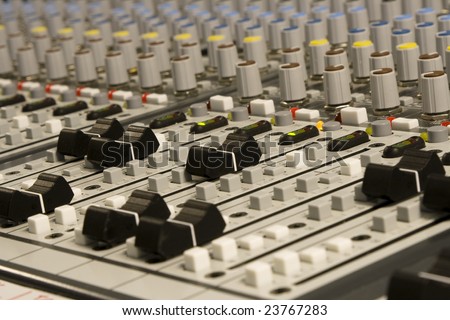 Channel faders from a mixing desk