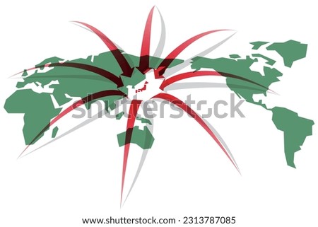 World map with arrows stretching from all directions to Japan Vector illustration