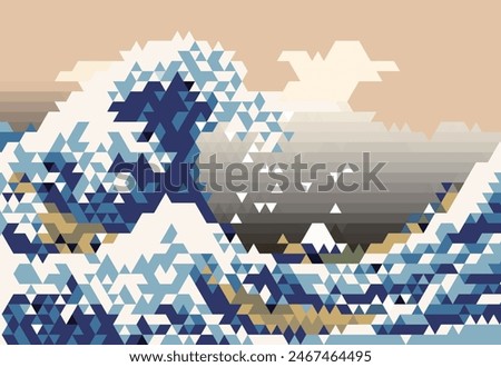 mosaic The Great Wave off Kanagawa, by Katsushika Hokusai vector illustration