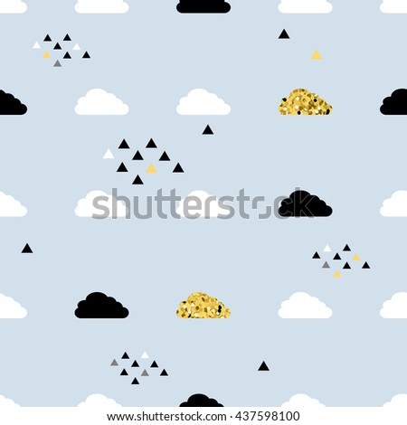 Scandinavian Seamless pattern. Clouds texture. Glitter minimalistic background.