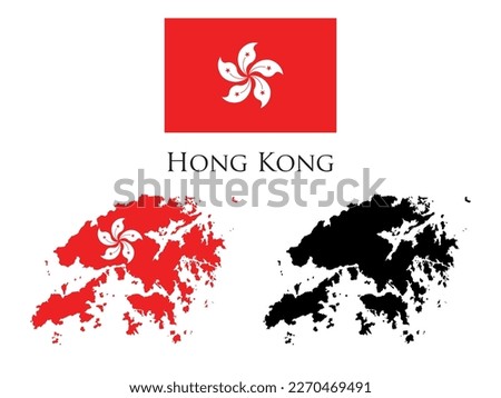 hong kong flag and map illustration vector