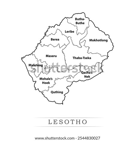 Map of Lesotho with representation of administrative divisions