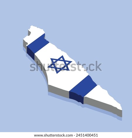 Isolated Israel map 3d vector illustration. Israel map white on blue background with isolated 3D isometric concept vector illustration.