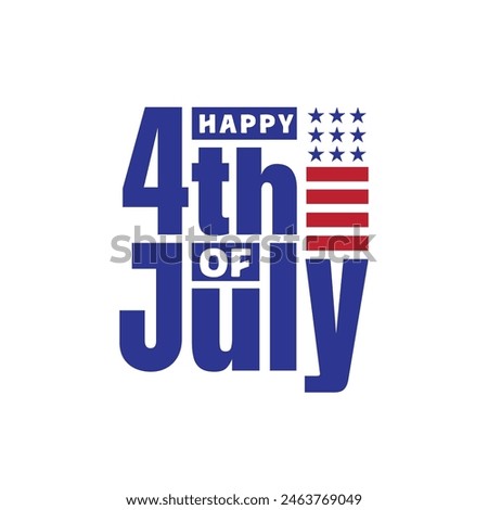 Happy Fourth of July typography design to celebrate American independence day on 4th July. Hand written lettering design with American flag red stripes. 4th of July logo with blue text