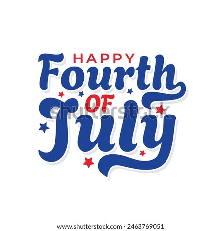 Happy Fourth of July calligraphy design to celebrate American independence day on 4th July. Hand written lettering design on white background. 4th of July logo with red and blue text