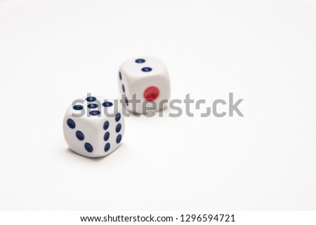 Two playing dice on a white background in the studio Stok fotoğraf © 