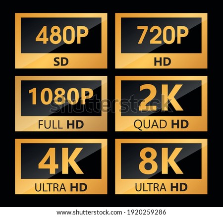Video size resolution icon label sd, hd, Ultra Hd, 4k, 8k vector sign illustration