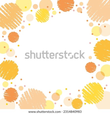 Crayon touch hand-drawn circles and pop yellow and orange polka dot square background
