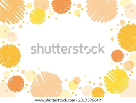 Cute orange and yellow frame background with hand-drawn crayon touch circles and polka dots