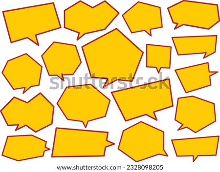 Set of angular yellow speech bubbles with red line edging