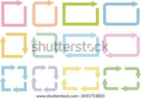 Set of pastel colors with circle arrows circulating in squares