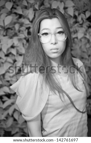 Asian glamour lady, Infrared Photography in black and white tone.