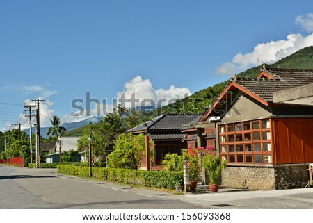 Wooden house and street, Taiwan, Asia