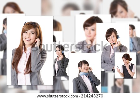 Business people wall with woman talk on phone. Concept about communication, social media, network etc.