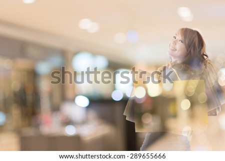 double exposure of shopping woman in the mall.