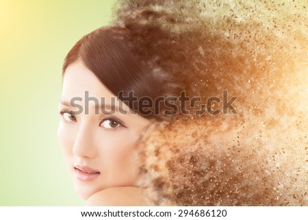 Beauty face with sand storm effect, concept of beauty, cosmetic, women etc.