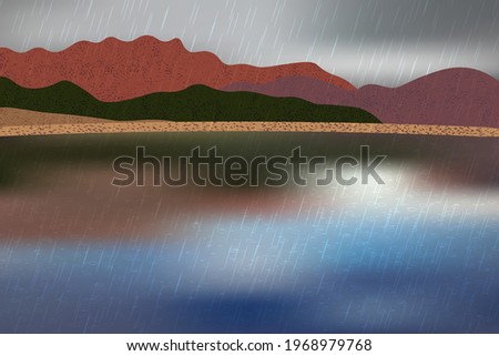 Beautiful rainy day with mountains and water coast view.