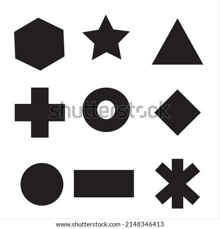 Set of black and white geometric shape. Simple geometric figures icon collection. Linear icon flat style, vector illustration