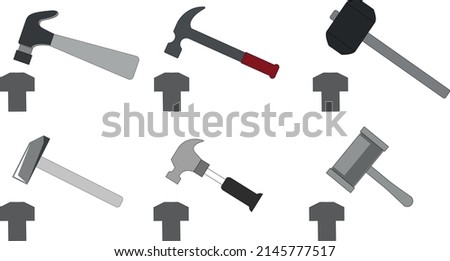 six hammers driving a nail