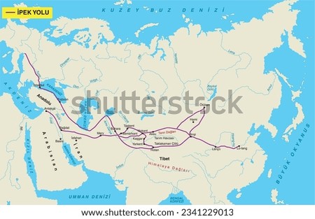 Trade Route Map Fur Road, Spice Road, Silk Road