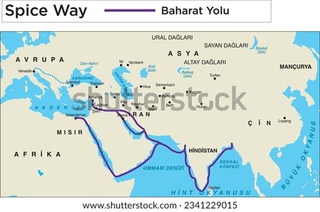 Trade Route Map Fur Road, Spice Road, Silk Road