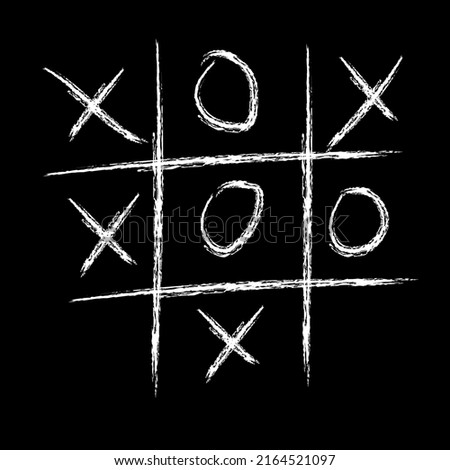 Tic-tac-toe is a children's logic game between two opponents on a square field of 3 by 3 cells or larger. Drawn in chalk on a black board Photo stock © 