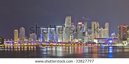 Colorful Miami night skyline