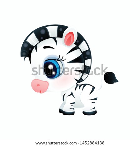 vector icon of cute african zebra baby black and white horse isolated on white background farm pet  t-shirt print cartoon animal alphabet letter z big Blue eyes eps 10 print t-shirt