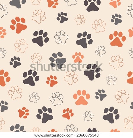 Paw animal print silhouettes. Seamless pattern with paws