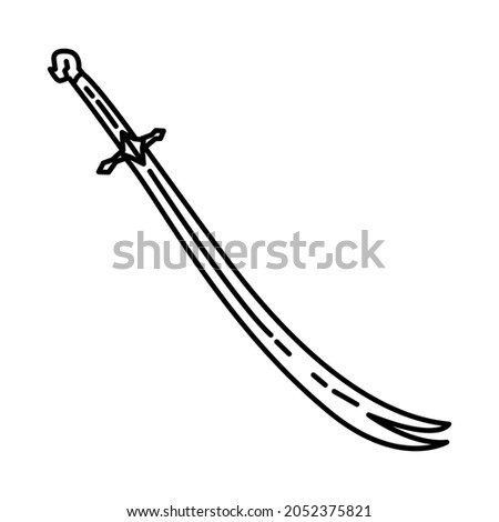 Zulfiqar Sword of Hazrat Ali Part of Muslim historical objects Hand Drawn Icon Set Vector.
