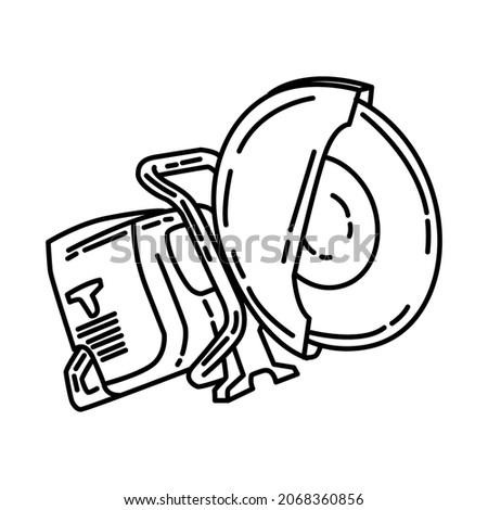 Portable Concrete Cutter Part of Contractor Material and Equipment Device Hand Drawn Icon Set Vector.