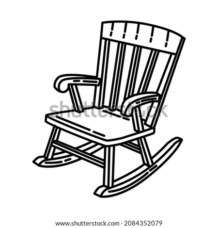 Rocking Chair Part of Furniture and Home Tools Design Hand Drawn Icon Set Vector.